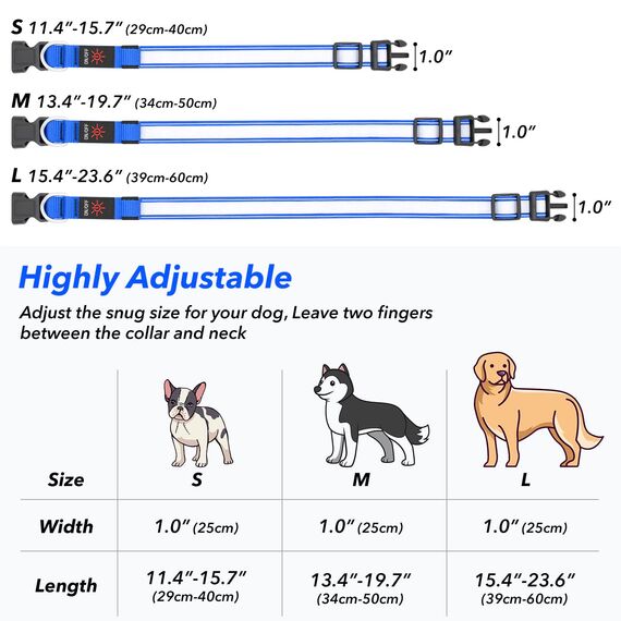Visinite Leuchtendes LED-Hundehalsband - Wiederaufladbar, Wasserdicht, Reflektierend, Vollständig Verstellbar, Blinkend für Mittelgroße und Große Hunde