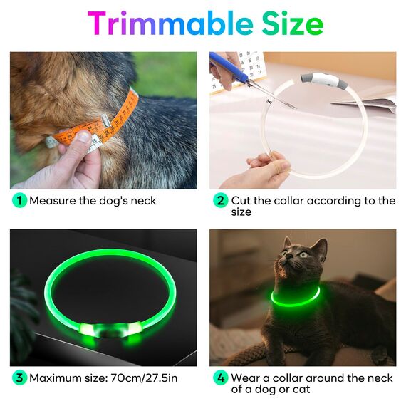 iTayga Leuchthalsband Hund, USB Typ-C und Wasserdicht RGB Hundehalsband, Verstellbare Länge, Sichtweite 500M, 7 Modi, Grün Blau Rot Mehrfarbig Leuchtendes Halsband für Hunde und Katzen