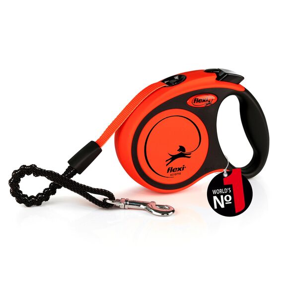 flexi® Xtreme XS Gurt 3 m schwarz/orange, Roll-Leine für Hunde bis 15 kg. Nur 149 gr. leichte Taschenleine im Miniformat 9 x 12,3 cm, Griffgröße für 3-Finger