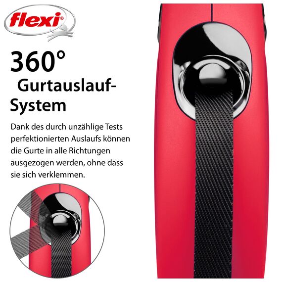 flexi® Classic S | 5m Gurt Roll-Leine für kleine Hunde bis 15 kg | Rot | ausziehbare Hundeleine | Gewicht 200.1 gr | Maße 10 x 16.5 cm