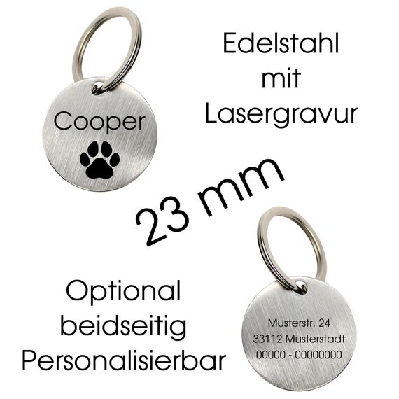 WIENS3D Hundemarke mit Gravur - Personalisiert mit Name - 23mm Namensschild für Halsband Anhänger Marke für Hunde - mit Symbolauswahl - Tiermarke für Hunde, Katzen & Welpen (23 mm_Model_2)