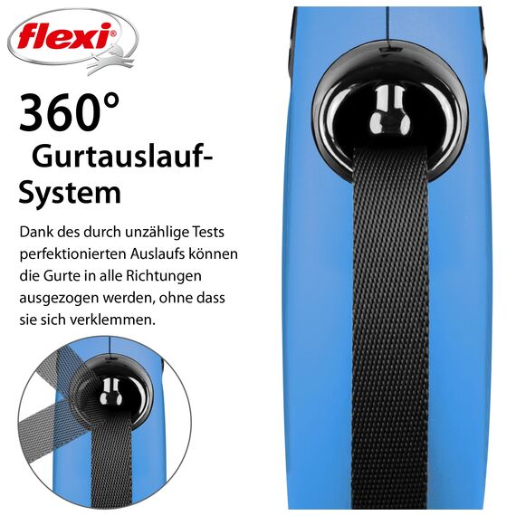 flexi® Classic L | 5m Gurt Roll-Leine für Hunde bis 50 kg | Blau | ausziehbare Hundeleine | Gewicht 347.2 gr | Maße 12.9 x 18.8 cm