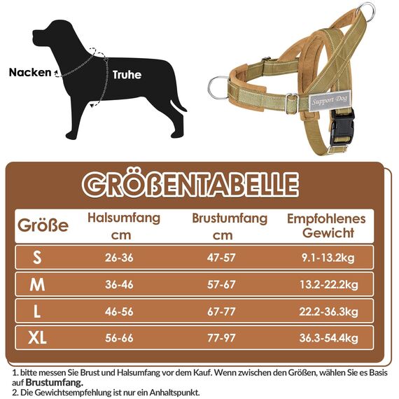 Eyein Hundegeschirr mit Leine für große mittelgroße Hunde, Weich gepolsterter Brustgeschirr mit 2 Leinenclips, Reflektierend & Leichtgewicht Anti Zug Geschirr für Spaziergänge Training, Braun, S