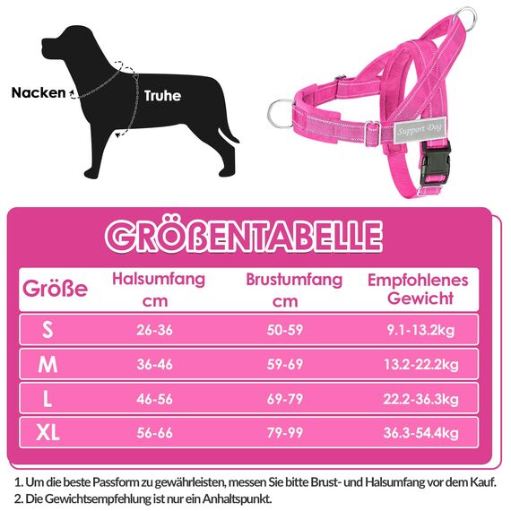 Eyein Hundegeschirr mit Leine für große mittelgroße Hunde, Weich gepolsterter Brustgeschirr mit 2 Leinenclips, Reflektierend & Leichtgewicht Anti Zug Geschirr für Spaziergänge Training, Magenta, S