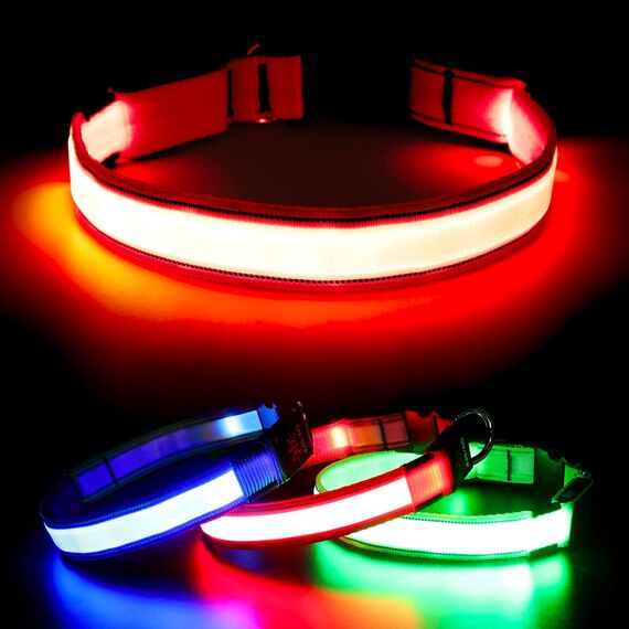 Visinite Leuchtendes LED-Hundehalsband, Wiederaufladbar, Wasserdicht, Reflektierend, Vollständig Verstellbar, Blinkend, für Mittelgroße und Große Hunde, Rot, Größe M