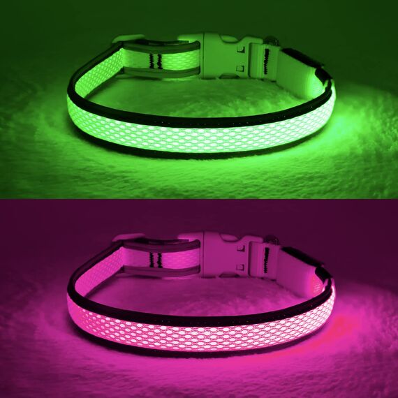 YFbrite Leuchtendes Hundehalsband, wiederaufladbares LED-Hundehalsbands, blinkendes verstellbares reflektierendes Hundehalsbands, Sicherheit leuchtet bei Nacht (Grün, L)