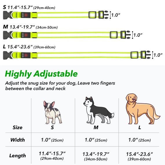 Visinite Leuchtendes LED-Hundehalsband, wiederaufladbar, wasserdicht, reflektierend, verstellbar, blinkend für mittelgroße und große Hunde, Grün, Größe M