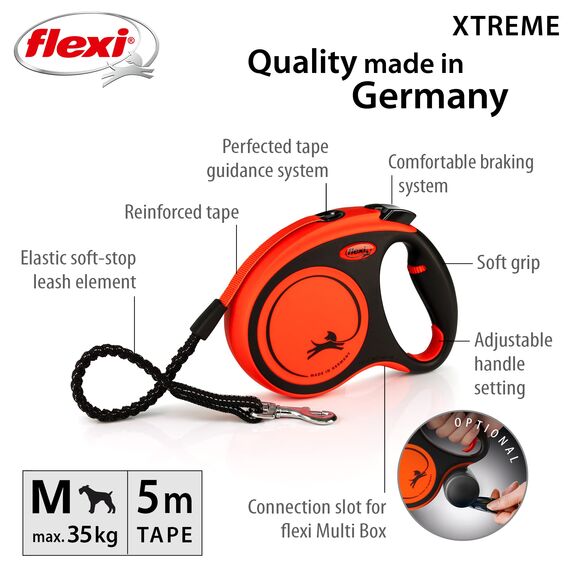 flexi® Xtreme M Gurt 5 m schwarz/orange, Roll-Leine für Hunde bis 35 kg
