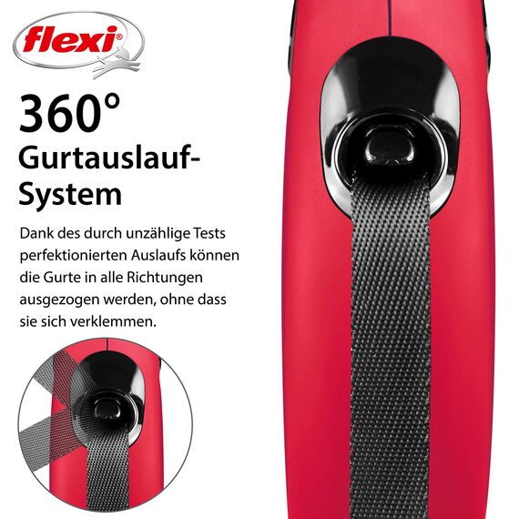 flexi® Classic XS | 3m Gurt Roll-Leine für kleine Hunde bis 15 kg | Miniformat mit 3-Finger Griff | Rot | ausziehbare Hundeleine | Gewicht 108.6 gr | Maße 8.2 x 13 cm