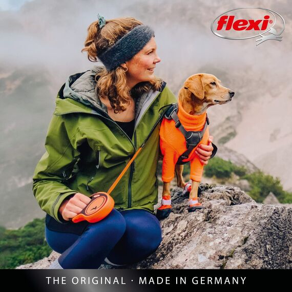flexi® Xtreme M Gurt 5 m schwarz/orange, Roll-Leine für Hunde bis 35 kg