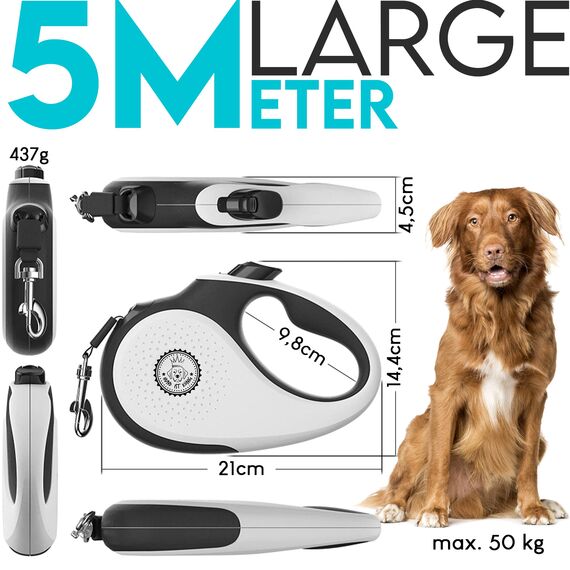 HUND IST KÖNIG Rollleine Hundeleine 5m für kleine & große Hunde | Hochwertige Hundeleine ausziehbar mit bequemen Griff | Robuste Ausziehleine