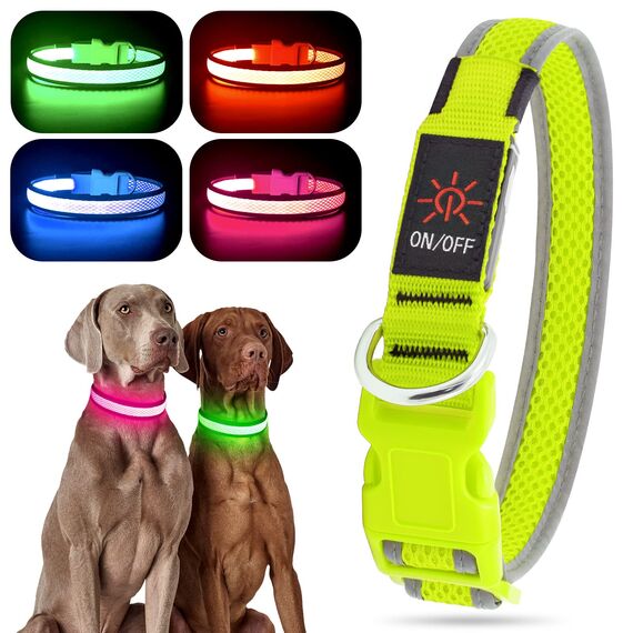 YFbrite Leuchtendes Hundehalsband, LED-Hundehalsband, Voll Beleuchtetes Blinkendes Hundehalsband, Voll Einstellbares Reflektierendes Hundehalsband, Sicherheit Leuchtet Nachts für Alle Hunde (Grün, M)