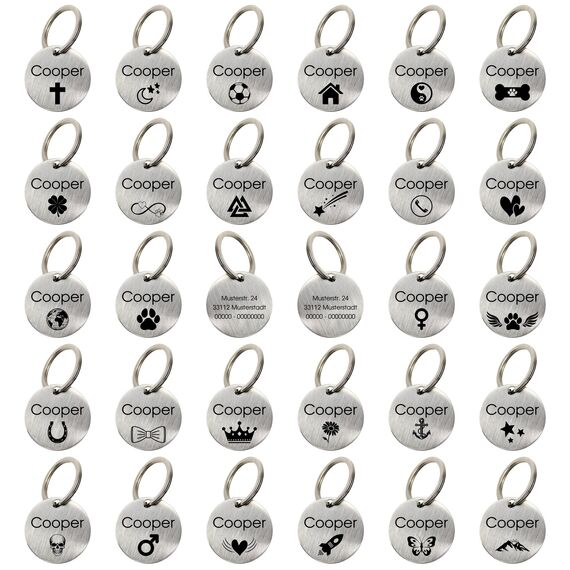 WIENS3D Hundemarke mit Gravur - Personalisiert mit Name - 30mm Namensschild für Halsband Anhänger Marke für Hunde - mit Symbolauswahl - Tiermarke für Hunde, Katzen & Welpen (30 mm_Model_2)