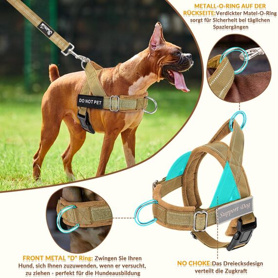 Eyein Hundegeschirr mit Leine für große mittelgroße Hunde, Weich gepolsterter Brustgeschirr mit 2 Leinenclips, Reflektierend & Leichtgewicht Anti Zug Geschirr für Spaziergänge Training, Braun, M