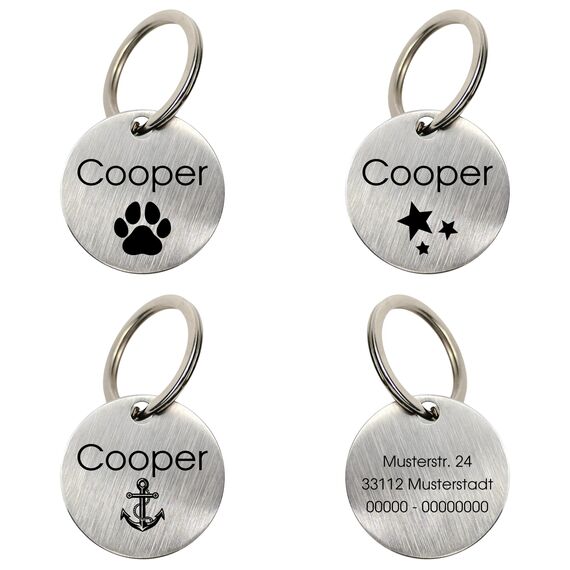 WIENS3D Hundemarke mit Gravur - Personalisiert mit Name - 30mm Namensschild für Halsband Anhänger Marke für Hunde - mit Symbolauswahl - Tiermarke für Hunde, Katzen & Welpen (30 mm_Model_2)