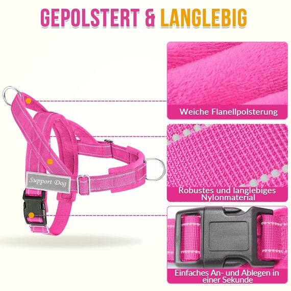 Eyein Hundegeschirr mit Leine für große mittelgroße Hunde, Weich gepolsterter Brustgeschirr mit 2 Leinenclips, Reflektierend & Leichtgewicht Anti Zug Geschirr für Spaziergänge Training, Magenta, S