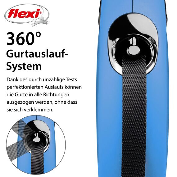 flexi® Classic M | 5m Gurt Roll-Leine für Hunde bis 25 kg | Blau | ausziehbare Hundeleine | Gewicht 274 gr | Maße 11.6 x 18.8 cm
