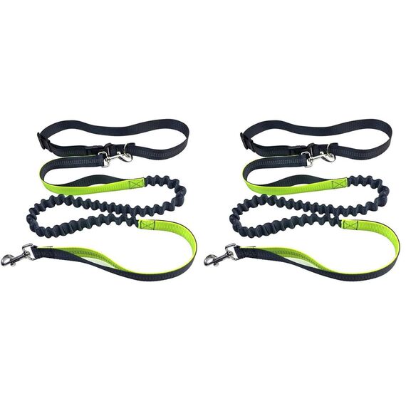 Aiqeer Grau Freihändige Hundeleine, Verstellbarer Hüftgurt und Dehnbare Bungee-Leine, Jogging Hundeleine mit Reflektierenden Nähten (Grün Griff) (Packung mit 2)