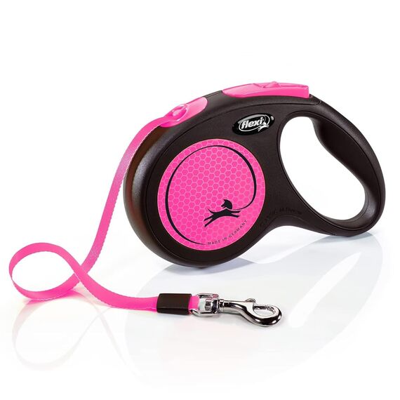 flexi® Neon M Gurt 5 m schwarz/neon-pink, Roll-Leine für Hunde bis 25 kg