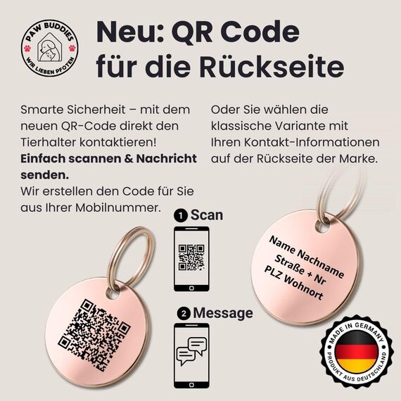 Hundemarke mit Gravur - Personalisiert - Edelstahl - ⌀30mm - Roségold - Namensschild für Halsband - Dog Tag - Anhänger Marke für Hunde - mit Symbolauswahl - Tiermarke für Hunde, Katzen, Welpen, Pferde