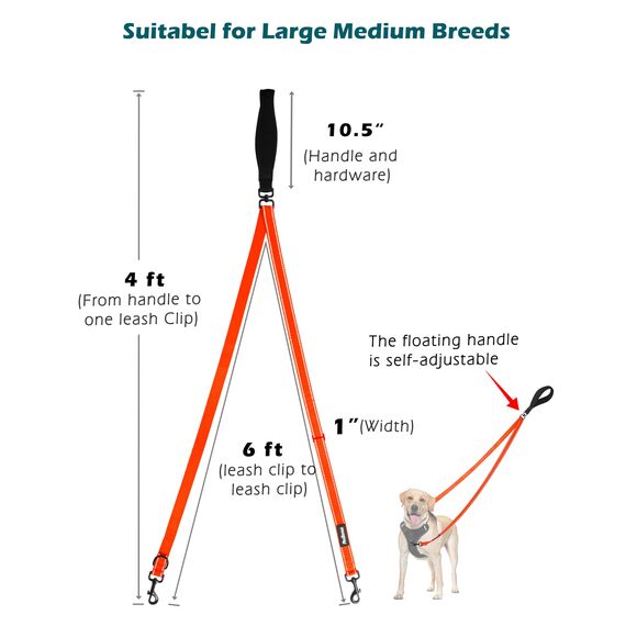 PetBonus No Pull Anti-Zieh Hundeleine, Keine Verwicklung Doppelleine für Anti-Zug Geschirr, Reflektierend Hundeleine zum Trainieren und Gassi gehen für große mittlere Hunde (Orange)