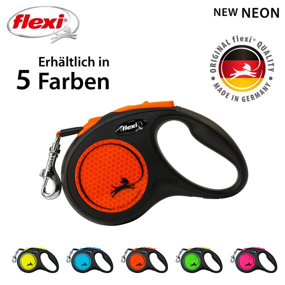 flexi® Neon S Gurt 5 m schwarz/neon-orange, Roll-Leine für Hunde bis 15 kg