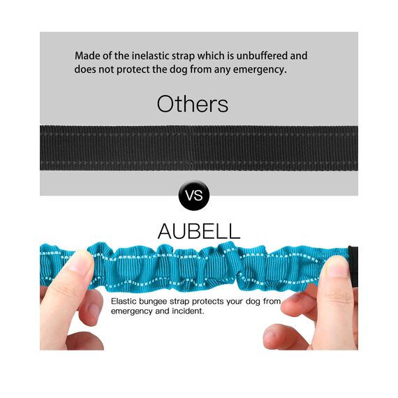 AUBELL 3-in-1 Hundesicherheitsgurt, elastischer Puffer, universelle Kompatibilität, Schwarz + Blau, Größe M