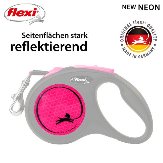 flexi® Neon S Gurt 5 m schwarz/neon-pink, Roll-Leine für Hunde bis 15 kg
