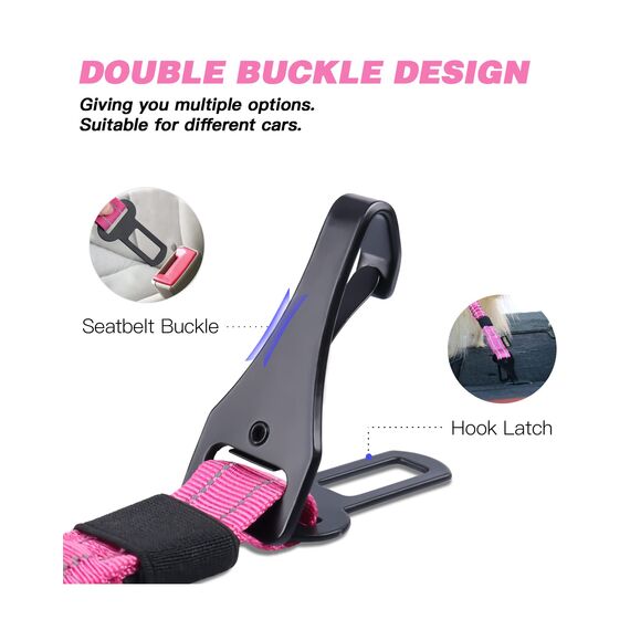AUBELL Anschnallgurt Hund Auto,Einstellbar Haustier Auto sicherheitsgurt für Hunde, Bungee Hunde Anschnallgurt Geschirr Tether mit Clip Haken-Verschluss & Schnalle, Swivel Karabiner,Rosa