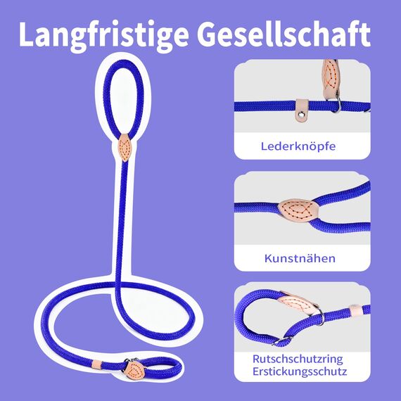 Retrieverleine mit Zugstopp, 180 cm Hundeleine mit Halsband, Witterungsbeständig Leine Hund Einstellbar Trainingsleine für Kleine bis Große Hunde, Blau
