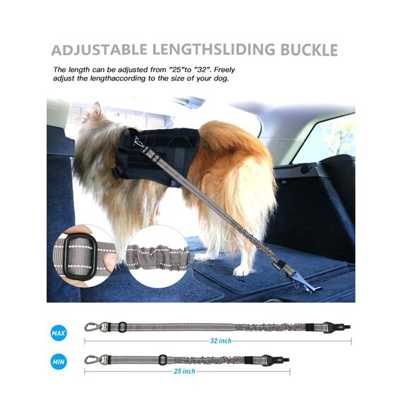 AUBELL Hunde-Sicherheitsgurt für Auto, 2er-Pack-Set, 3-in-1, verstellbar, reflektierend, Bungee, strapazierfähig, Hunde-Auto-Geschirr-Leine mit Clip-Haken-Verschluss & Schnalle, drehbarer Karabiner