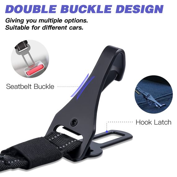 AUBELL Hunde-Sicherheitsgurt für Auto, 2er-Pack, 3-in-1, verstellbar, reflektierend, strapazierfähig, mit Clip, Hakenverschluss und Schnalle, Drehgelenk-Karabiner aus Zinklegierung, Schwarz + Schwarz