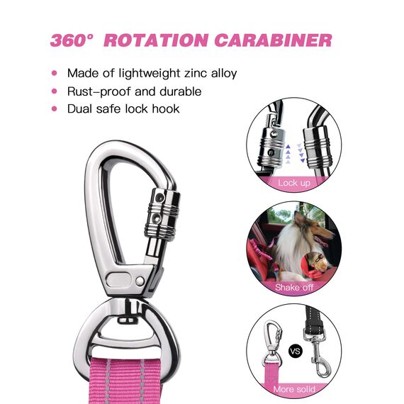 AUBELL Anschnallgurt Hund Auto,Einstellbar Haustier Auto sicherheitsgurt für Hunde, Bungee Hunde Anschnallgurt Geschirr Tether mit Clip Haken-Verschluss & Schnalle, Swivel Karabiner,Rosa