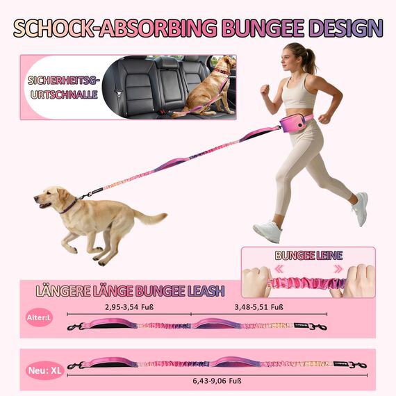 Philorn Joggingleine Hunde, Freihändig Laufleine für Hunde, Bauchgurt Hundeleine zum Joggen Laufen Wandern mit Dual Griffe, Reflektierende Nähte, Laufgurt für Große Hunde bis 50kg (Farbverläufe)
