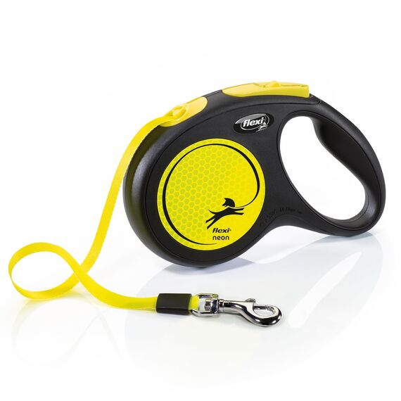 flexi® Neon M Gurt 5 m schwarz, Gurt in neon-gelb, Roll-Leine für Hunde bis 25 kg