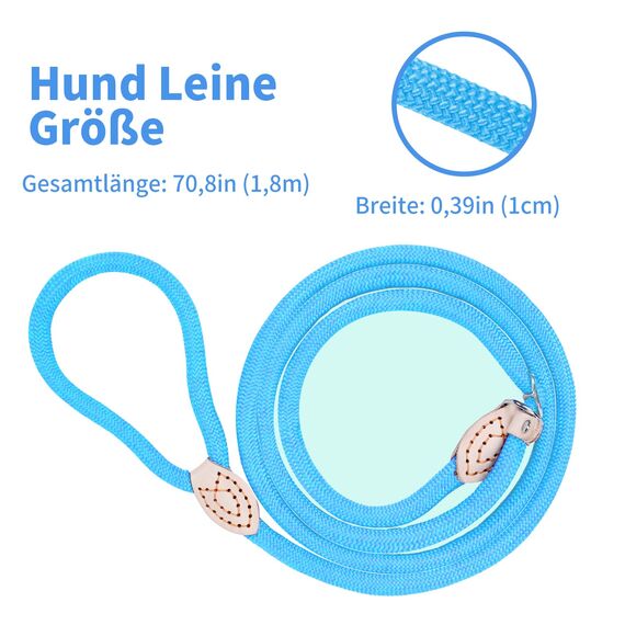 Retrieverleine mit Zugstopp, 180 cm Hundeleine mit Halsband, Witterungsbeständig Leine Hund Einstellbar Trainingsleine für Kleine bis Große Hunde, Hellblau