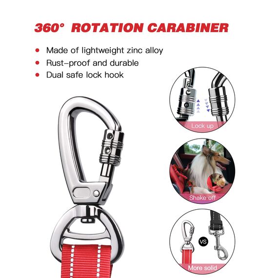 AUBELL Anschnallgurt Hund Auto,Einstellbar Haustier Auto sicherheitsgurt für Hunde, Bungee Hunde Anschnallgurt Geschirr Tether mit Clip Haken-Verschluss & Schnalle, Swivel Karabiner, Rot