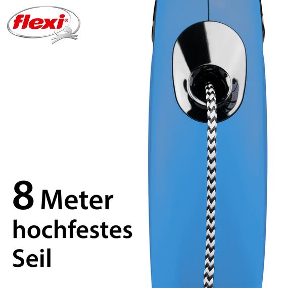 flexi® Classic M | 8m Seil Roll-Leine für Hunde bis 20 kg | Blau | ausziehbare Hundeleine | Gewicht 354.9 gr | Maße 12.2 x 19.5 cm