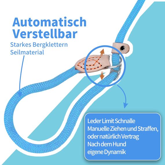 Retrieverleine mit Zugstopp, 180 cm Hundeleine mit Halsband, Witterungsbeständig Leine Hund Einstellbar Trainingsleine für Kleine bis Große Hunde, Hellblau