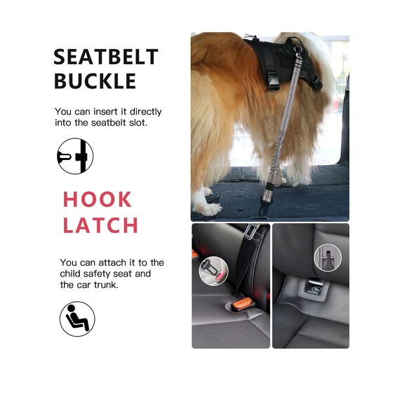 AUBELL Hunde-Sicherheitsgurt für Auto, 2er-Pack-Set, 3-in-1, verstellbar, reflektierend, Bungee, strapazierfähig, Hunde-Auto-Geschirr-Leine mit Clip-Haken-Verschluss & Schnalle, drehbarer Karabiner