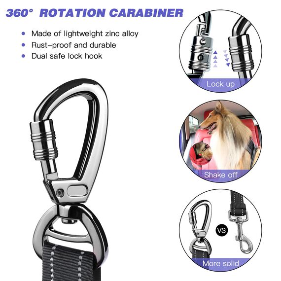 AUBELL Hunde-Sicherheitsgurt für Auto, 2er-Pack, 3-in-1, verstellbar, reflektierend, strapazierfähig, mit Clip, Hakenverschluss und Schnalle, Drehgelenk-Karabiner aus Zinklegierung, Schwarz + Schwarz