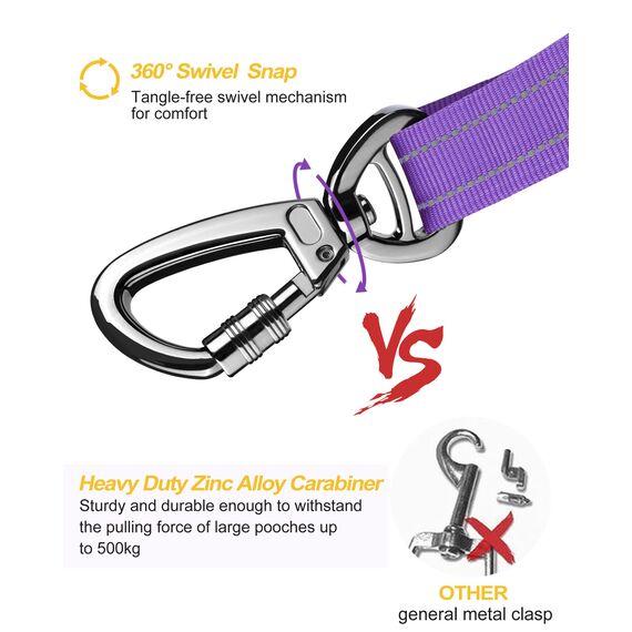 AUBELL Anschnallgurt Hund Auto,Einstellbar Haustier Auto sicherheitsgurt für Hunde, Bungee Hunde Anschnallgurt Geschirr Tether mit Clip Haken-Verschluss & Schnalle, Swivel Karabiner,Lila