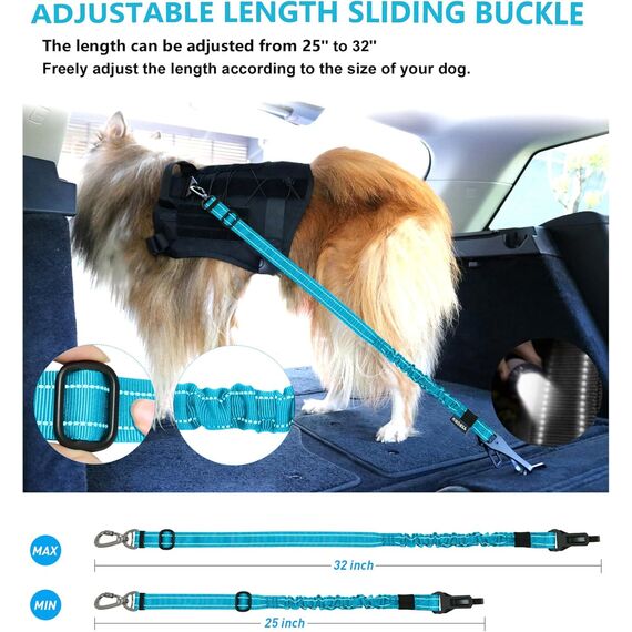 AUBELL 3-in-1 Hundesicherheitsgurt, elastischer Puffer, universelle Kompatibilität, Schwarz + Blau, Größe M