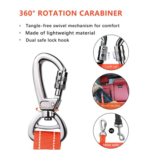 AUBELL Anschnallgurt Hund Auto,Einstellbar Haustier Auto sicherheitsgurt für Hunde, Bungee Hunde Anschnallgurt Geschirr Tether mit Clip Haken-Verschluss & Schnalle, Swivel Karabiner, Orange