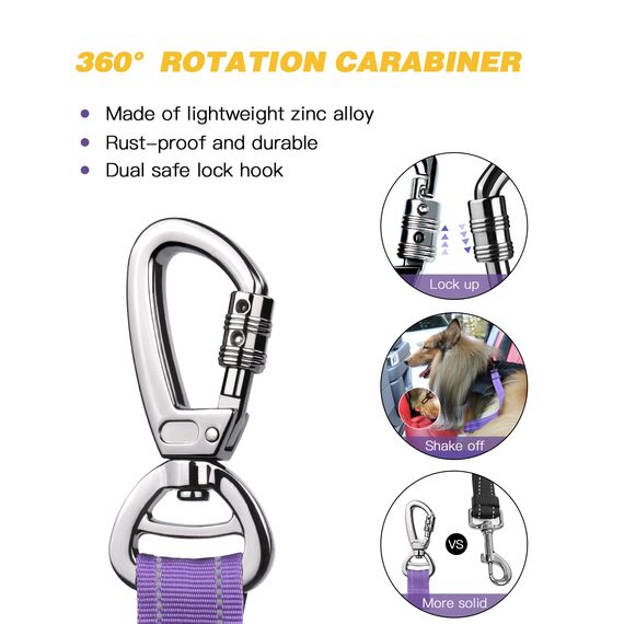 AUBELL Anschnallgurt Hund Auto,Einstellbar Haustier Auto sicherheitsgurt für Hunde, Bungee Hunde Anschnallgurt Geschirr Tether mit Clip Haken-Verschluss & Schnalle, Swivel Karabiner,Lila