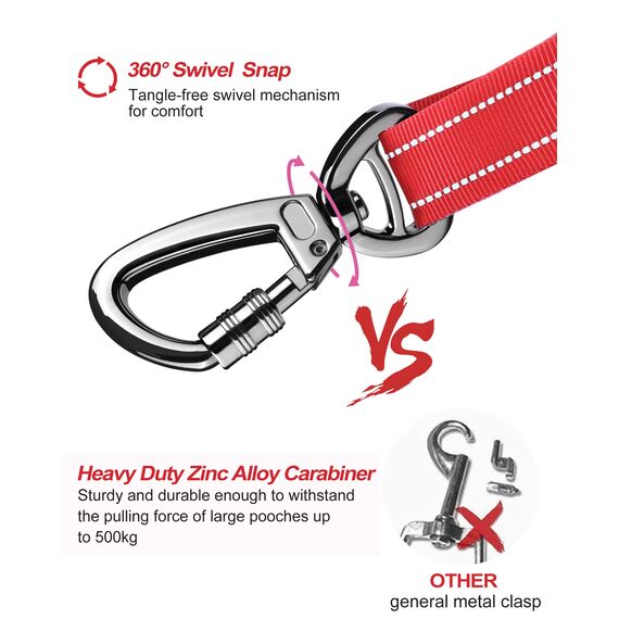 AUBELL Anschnallgurt Hund Auto,Einstellbar Haustier Auto sicherheitsgurt für Hunde, Bungee Hunde Anschnallgurt Geschirr Tether mit Clip Haken-Verschluss & Schnalle, Swivel Karabiner, Rot