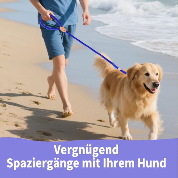Retrieverleine mit Zugstopp, 180 cm Hundeleine mit Halsband, Witterungsbeständig Leine Hund Einstellbar Trainingsleine für Kleine bis Große Hunde, Blau