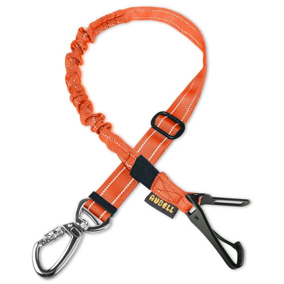AUBELL Anschnallgurt Hund Auto,Einstellbar Haustier Auto sicherheitsgurt für Hunde, Bungee Hunde Anschnallgurt Geschirr Tether mit Clip Haken-Verschluss & Schnalle, Swivel Karabiner, Orange