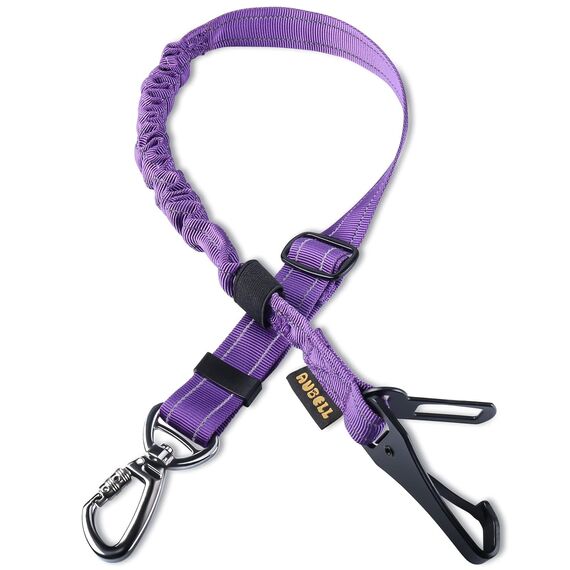 AUBELL Anschnallgurt Hund Auto,Einstellbar Haustier Auto sicherheitsgurt für Hunde, Bungee Hunde Anschnallgurt Geschirr Tether mit Clip Haken-Verschluss & Schnalle, Swivel Karabiner,Lila