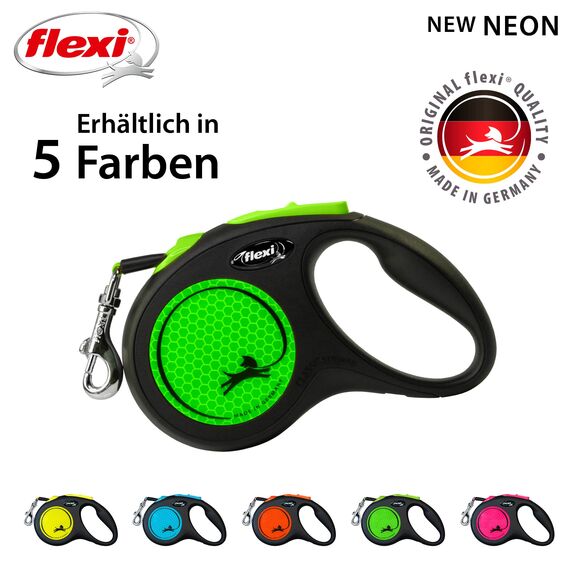 flexi® Neon S Gurt 5 m schwarz/neon-grün, Roll-Leine für Hunde bis 15 kg